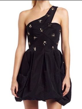 BCBG One-Shoulder Black Embellished Bubble Dress